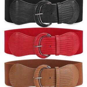 Womens Wide Elastic Waist Belt Vintage Stretch Stretchy Waistband Dress 3 Pack